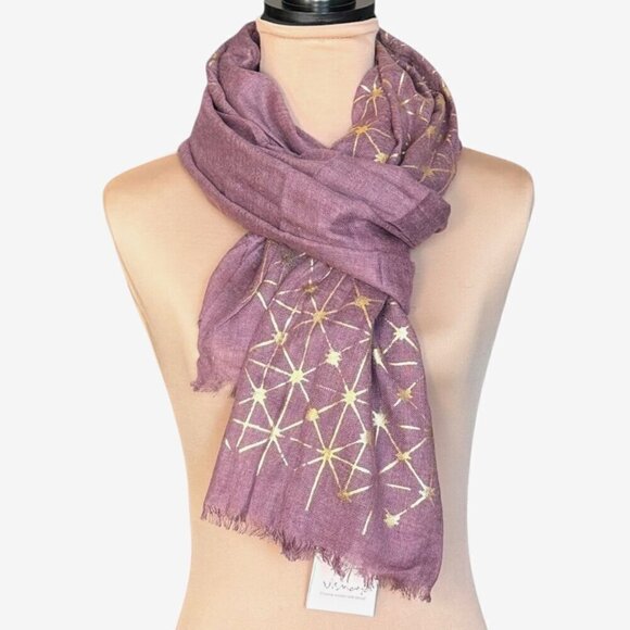 NEW Vismaya Large Scarf Pashmina Wrap Pink Mauve Gold Geometric Print Fringe - Picture 1 of 8